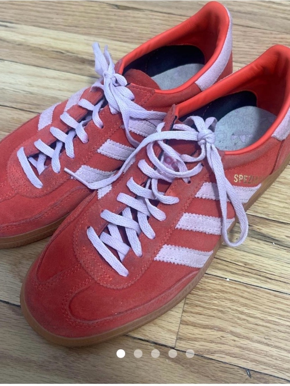 adidas handball Spezial Suede Sneakers in Red with Light Pink Stripes